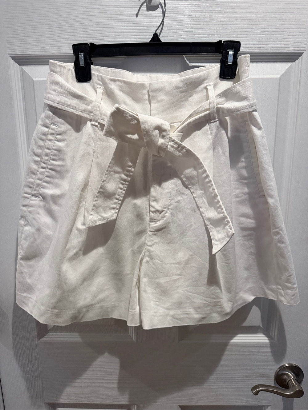 RACHEL Rachel Roy White High-Waist Tie-Waist Linen-Blend Shorts
